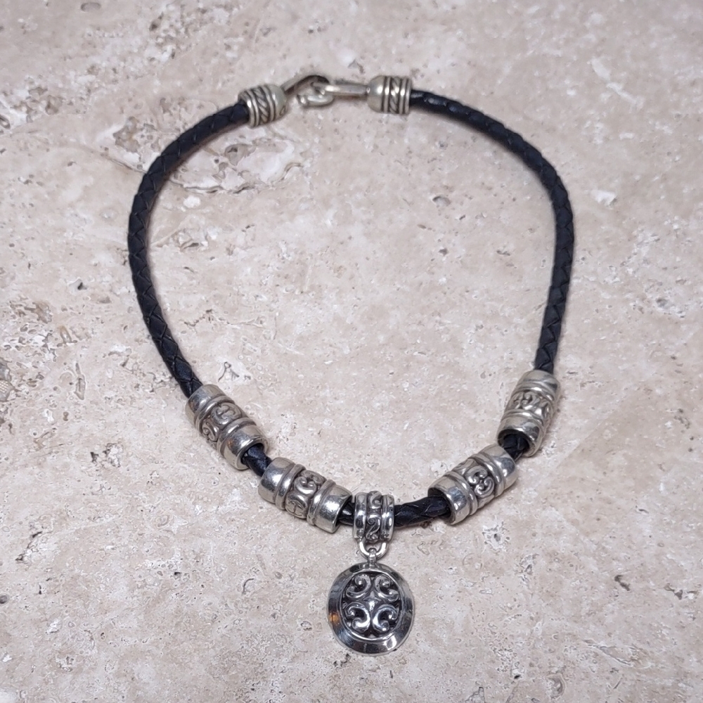 Brighton Braided Leather Choker Style Charm Necklace